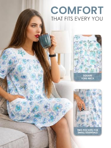 Image of Casual Nights Women's Snap - Front House Dress Short Sleeve Woven Housecoat Duster Lounger Robe with Pockets