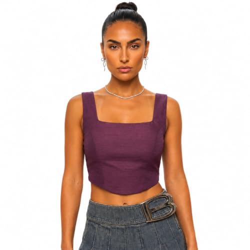 Image of Women's Corset-Style Raw Silk Crop Top | Structured Sleeveless Blouse with Built-in Padding & Back-Open Closure | Doubles as Western Top & Saree Blouse