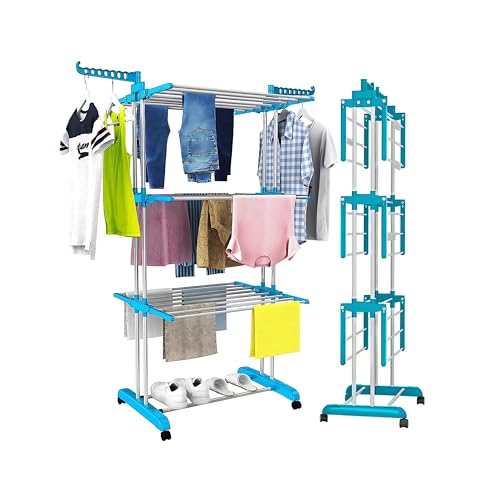 Image of SOROS 3 Layer Clothes Drying Stand Foldable with Wheels (Light Blue)