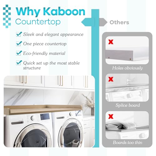 Kaboon Washer Dryer Countertop 58\" x 28\" Extra Large Version, Melamine Countertop with 3.5\" Edge Rails, Laundry Room Organization, Oak(Grey Tone)