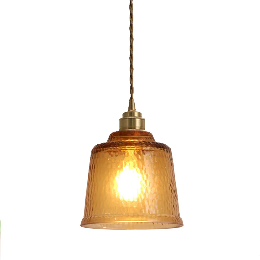XHJL Amber Glass Pendant Light Vintage Bell Shade Adjustable Wire