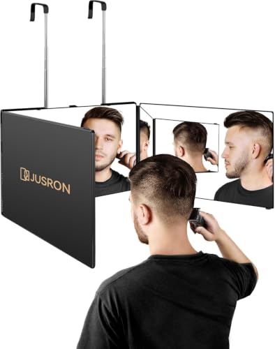 JUSRON Miroir à Suspendre à 360 ° - Cosmétique Miroir Pliable en 3 Parties - Réglable en Hauteur - pour Le Maquillage, Le Rasage, la Coiffure - sans LED