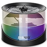 Katzenbrunnen, SIBAYS Super leiser Wasser-Brunnen für Katzen im Inneren, Haustier Wasser Brunnen für Kätzchen, Katzentränke, Hundenapf Spender 2.2L/74oz, grau+buntes LED Licht