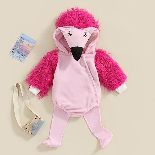 Aifawile Newborn Baby Boy Girl Halloween Costumes Flamingo Animal Hooded Romper Jumpsuit Stocking Cosplay Costume Dress Up (Pink, 6-12 Months) by Aifawile - Used condition - Image 3