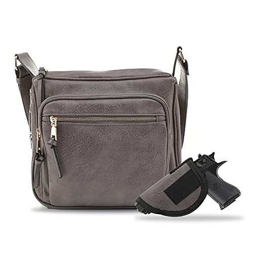 JESSIE & JAMES | Concealed Carry RFID Blocking Crossbody Purse for Women with Lock and Key Grey
