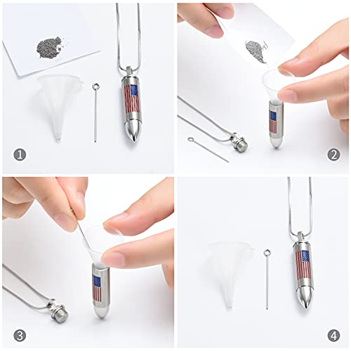 Bullet American Flag Teardrop Urn Necklaces For Man/Women Bullet Cremation Jewelry For Ashes, Stainless Steel Cremation Urns Memorial Keepsake Ashes Holder For Pets Dogs Cats(Sliver) #TOP4
