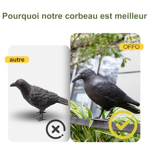 OFFO Corbeau Anti-Pigeon, Effaroucheur Oiseaux Exterieur, Anti Pigeons pour Balcon, Toit et Jardin, Effaroucheur Pigeons, Corbeau Noir en Plastique (4 Pièce) – vue 5