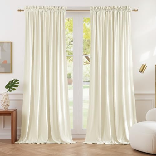 NICETOWN Ivory White Velvet Curtains 84 inches, Luxury Sound Reducing Heavy Matt Solid Rod Pocket Room Darkening Drapes/Panels for Living Room (Ivory, 2 Panels, 84 inches Long)