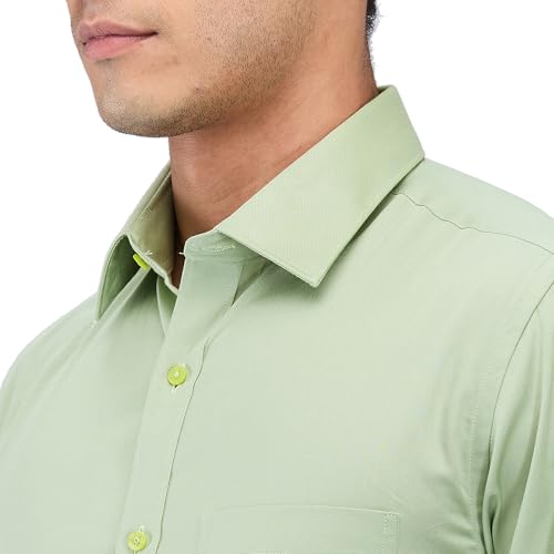 Image of Raymond Men Slim Fit Solid Pattern Pure Cotton Semi Cutaway Collar Full Sleeve Formal Shirt