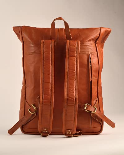Volksy Bags Leather Backpack For Men & Women, Leather Backpack, Leather Laptop Backpack For Women & Men, Leather Bookbag, Brown Vintage Backpack Rucksack Roll Top Bag Pack For Work, Travel & Business #TOP6