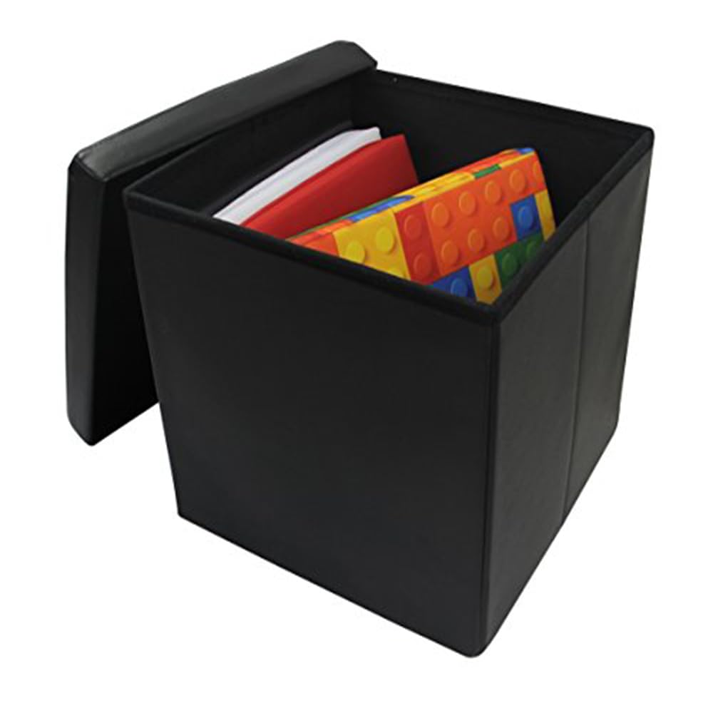 Style home 2er Set Sitzhocker Sitzbank mit Stauraum, Faltbare Aufbewahrungsbox Sitztruhe Sitzwürfel Fußablage, Kunstleder, 38 * 38 * 38 cm (Schwarz)