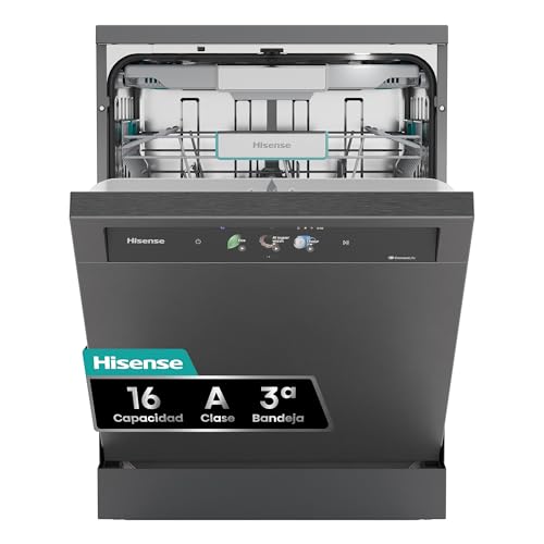 Hisense HS693A90ADBX - Lavavajillas Clase A, 16 Servicios, Fondo 60cm, Pantalla TFT Vision Plus 6.86', Super Wash IA, Programa ECO IA, Secado All Dry, Media Carga Auto, Tercera Bandeja, Inox