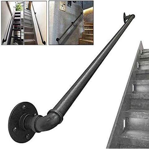 Industrial Wind Wrought Iron Pipe Stair Handrail, Stairs Handrail for Indoor Outdoor Staircases Banister Railing Elderly Kids Safety Against The Wall Non-Slip Wall Mount (Size : 30cm(1ft)) Cover