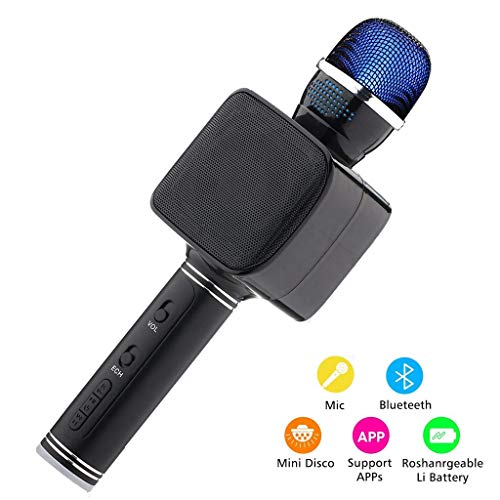 Preisvergleich Produktbild Rsiosle Drahtlose tragbare Karaoke Mikrofon Bluetooth Lautsprecher blinkende Lichter Aluminiumlegierung USB / TF Kinder Karaoke-Maschine für Zuhause KTV Kinder Outdoor Geburtstagsfeier