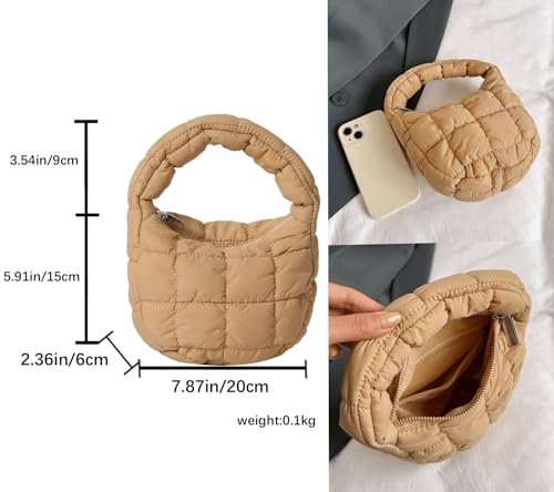 Image of Quilted MINI Handbag and Purses Women Puffer Nylon Hobo Cotton Padded Purse Work Travel Lightweight