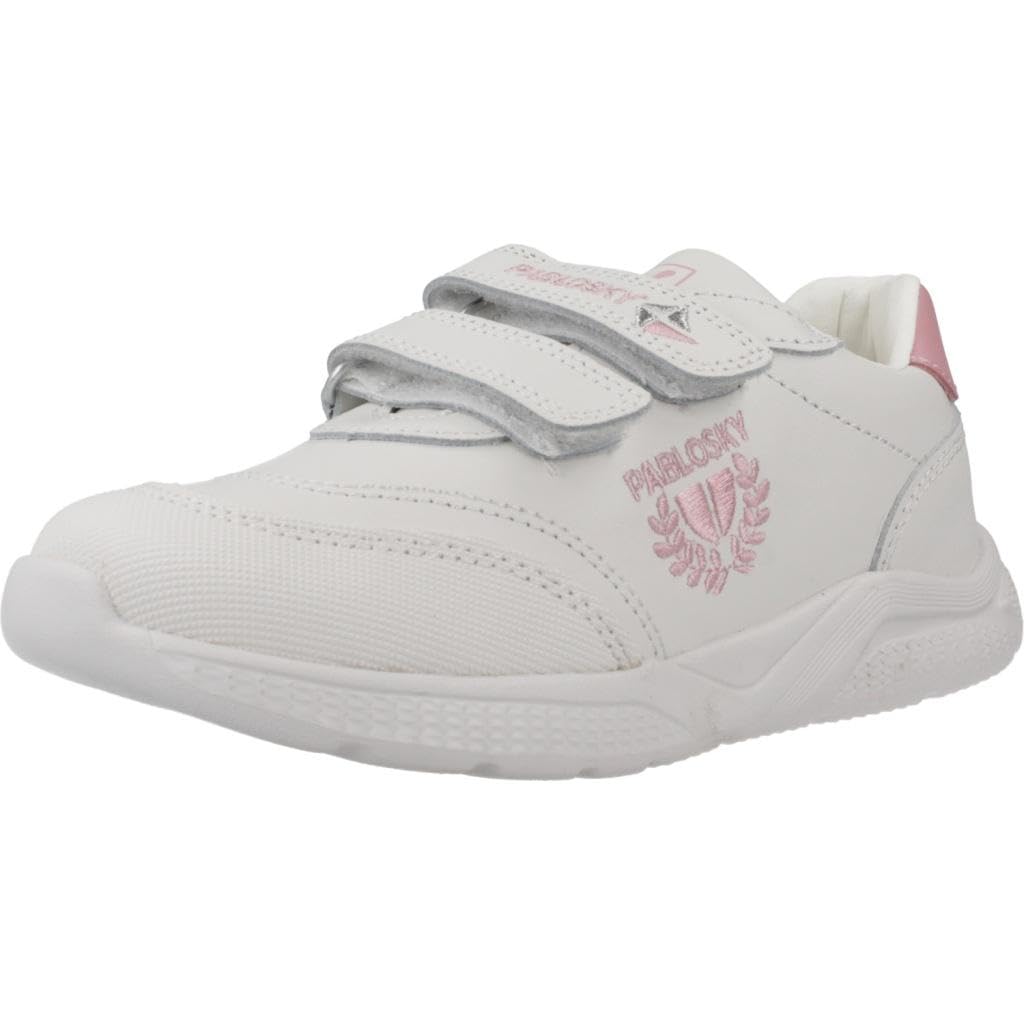 Pablosky Sneakers for Girl's School Leather with Adhesive Closure, White, 4.5 UK Child