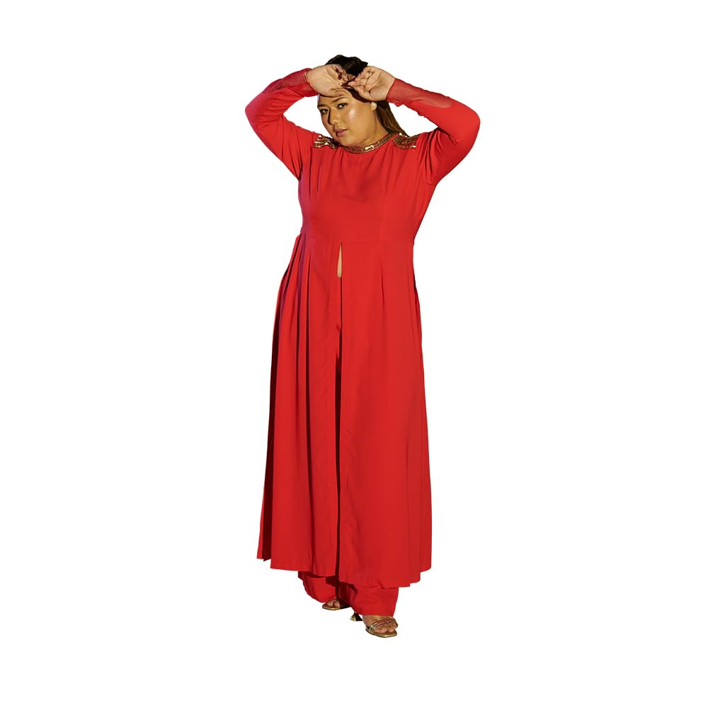 Fiza Coral Pink Embroidered Co-ord Set-image-44