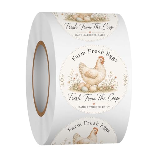 Heyfibro 500 PCS 2 Inch Farm Fresh Egg Stickers Roll