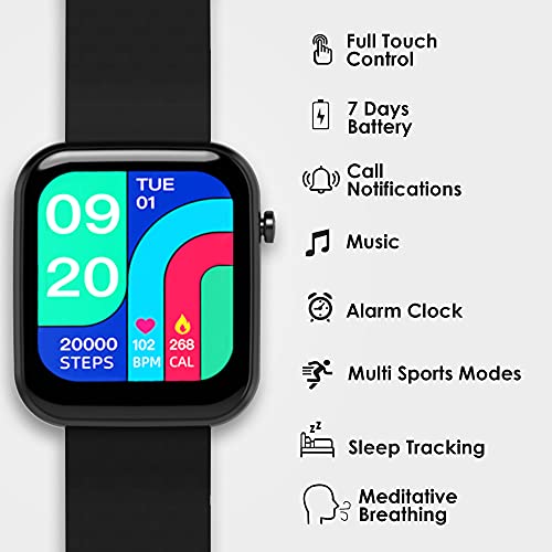 Image of Probus P15 Full Touch Smart Watch 1.69 inch Industry Leading Display With 7 Days Battery Life, IP67 Water Resistant ,Blood Oxygen and Heart Rate Monitor, Sleep & Step Tracker, Smart Notification And Multiple Watch Faces(Black)