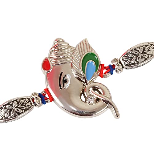 Image of TIED RIBBONS Rakhi for Brother - Premium Ganesh Silver Rakhi for Brother Men Bhaiya Kids Boys with Greeting Card & Tikka - Rakhi's for Rakshabandhan