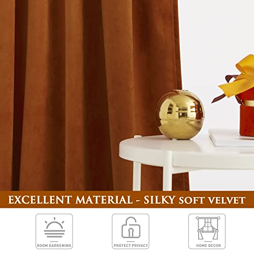StangH 120 inches Velvet Curtains - Luxury Heavy Thick Room Darkening Window Drapes for Living Room/Sliding Door/French Door, Burnt Orange, W52 x L120, 2 Panels by StangH - Image 8