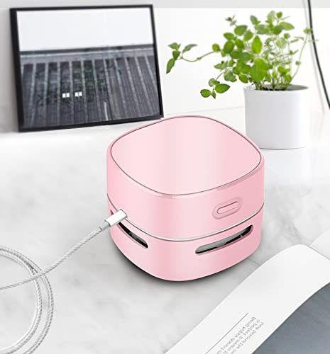 Image of ODISTAR Desktop Vacuum Cleaner, Mini Table dust Sweeper Energy Saving,High Endurance up to 400 mins,360º Rotatable Design for Keyboard /Home /School /Office (Pink Charging)