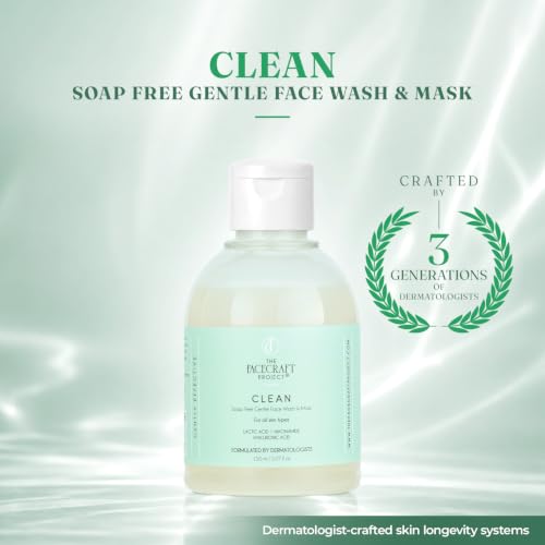 Image of THE FACECRAFT PROJECT Face Cleanser Gentle Gel Face Wash | Soap Free Daily Use with Hyaluronic Acid Lactic Acid Hydrating Mask for All Skin Types, 150 ml