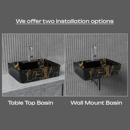 Designer Ceramic Table Top Wash Basin For Bathroom | Wall Hung Washbasin | Wall Mounted Bathroom Sink | Wash Basin For Restaurant, Hotel (16 x 12 x 5 Inch)