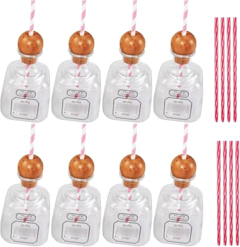 NUJOLI Patron Reusable Cups with Straw Mini Empty Tequila Bottles for Drinks 375ml Plastic Bottles for Champagne Wine Alcohol Party Favors Wedding