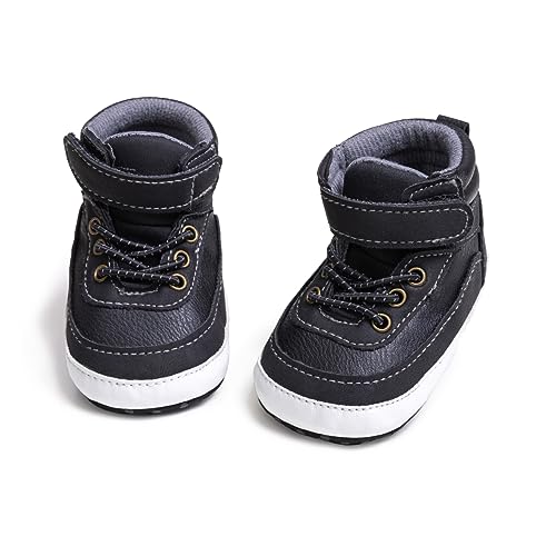Image of Meckior Toddler Baby Boys Girls High Tops Ankle Sneakers Soft Anti-Slip Sole PU Leather Moccasins Infant Newborn Prewalker First Walking Crib Shoes