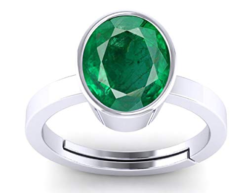 Image of LMDPRAJAPATIS 2.25 Ratti Oval Shape Created Emerald Delicate Adjustable Ring- 925 Sterling Silver - Hand Made Jewelry