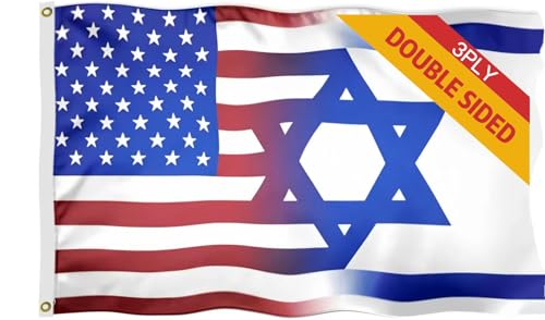 Double Sided 3ply American Israeli Friendship Flag 4X6 FT US Israel Flag Outdoor Decor Flags Vivid Color All Weather Double Stitched USA Israel Polyester Flags with Sturdy Brass Ring. (3ply 4x6)