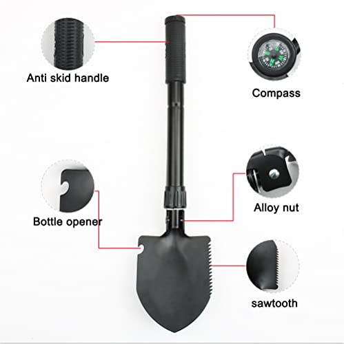 Military Small Folding Camping Shovel, Mini Compact Pickaxe With Carrying Pouch For Gardening, Off Road, Hunting, Car Emergency, Remove Ice (Black) #TOP2