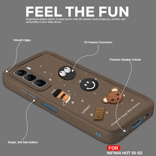 Image of AESTMO Back Case Cover for Infinix Hot 50 5G Cover | Cute Fun Cartoon 3D Ball | Coffee Silicone Case | Full Body Protection | Camera Protection Back Cover for Infinix Hot 50 5G (Brown)