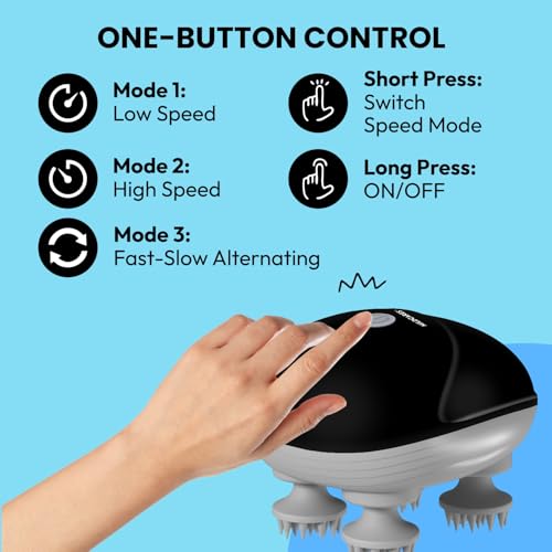 Image of MildCares Smart Electric Head & Scalp Massager - 96 Silicone Kneading Points | Waterproof, Rechargeable Hair Massager for Growth & Stress Relief | Portable Massage Machine for Head, Neck & Shoulders (Black, 1‑Year Warranty)