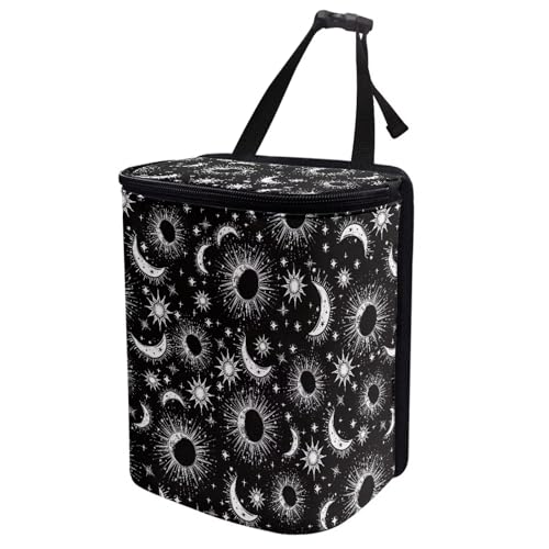 Celestial Sun Moon Stars Print Trash Can for Car Leakproof Garbage with Lid and Zipper Trash Bin Hanging Back of Seat Auto Interior Accessories Universal Fit Most Truck SUV Van