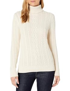 Amazon Essentials Damen Leichter Rollkragenpullover Mit Zopfmuster (Erhältlich In Übergröße), Creme, M