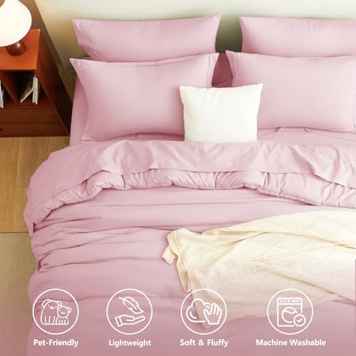 CozyLux Full Size Comforter Set Pink, 7 Pieces Bed in a Bag