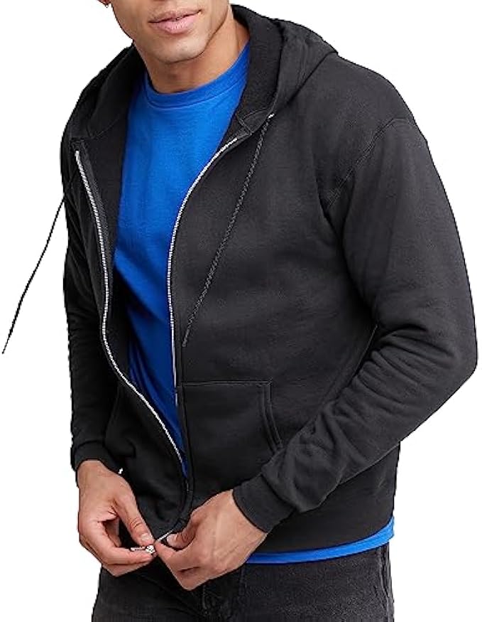 Hanes Men's Hoodie, EcoSmart Fleece Zip-Front Hooded Sweatshirt, Cotton-Blend Fleece Hooded Sweatshirt, Mid-Weight Zip-Up