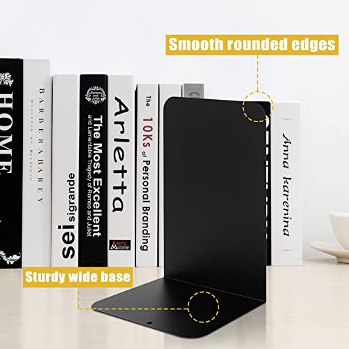 Black Metal Bookends, 4 Pairs Book Ends For Shelves, Book Holders For Family, Office And School, Heavy Duty Book End, 8 X 5.4 X 4 Inch #TOP2