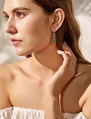 Tri-stone Dangle Drop Earrings Sterling Silver Leverback Errings Square/Heart Cut Birthstone Jewelry for Women3