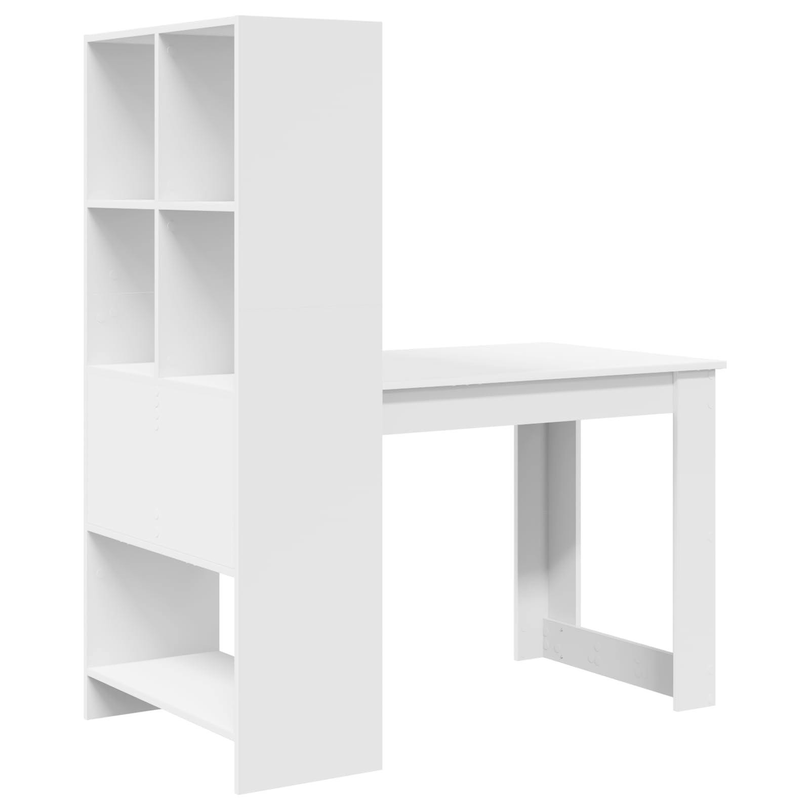 Schreibtisch mit Regal Weiß 122 x 67 x 145 cm Holzwerkstoff, moderner Schreibtisch mit Fächern und viel Stauraum für Büromaterialien, langlebige Glatte Oberfläche, einfache Montage