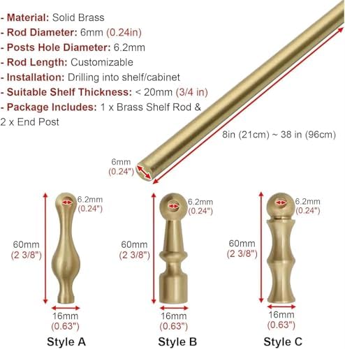 Brass Kitchen Shelf Railing 31in, Anti-Fall Metal Guardrail for Cabinets, Durable Shelf Fence with 2 Spindles - Perfect for Home Organization and Safety