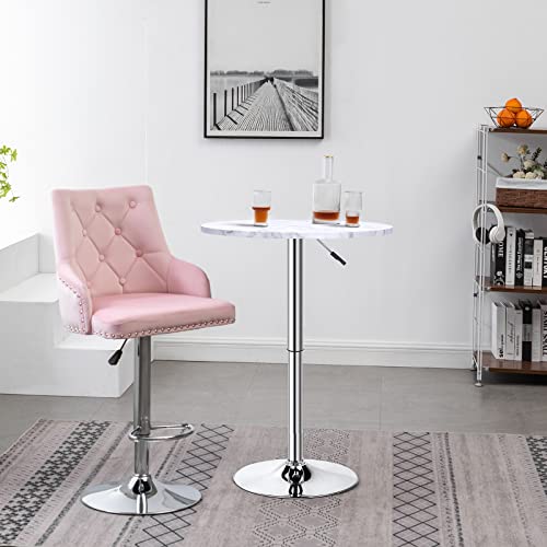 Burenmto Round Bar Table Set Of 4 White 24 Inches Round Pub Table Marble Height Adjustable 360° Swivel Bistro Cocktail Table With Sliver Leg And Base For Dining Room Kitchen Living Room Small Spaces #TOP1