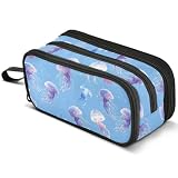 Mnsruu Astuccio colorato con meduse di grande capacità, con 3 scomparti, portapenne, organizer per cancelleria, A400, Zaino per bambini