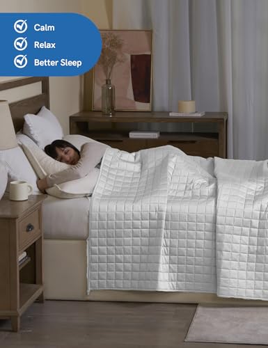 YnM Exclusive Cooling Weighted Blanket with Bamboo Viscose, Smallest Compartments with Glass Beads, Bed Blanket for One Person of 140lbs, Ideal for Twin/Full Bed (48x72 Inches, 15 Pounds, Light Grey) - Image 5