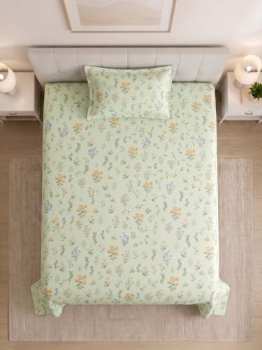 Image of Mafatlal 130 GSM Pearl Designer Single Bed Sheet Set with 1 Pillow Cover | 60 x 90 Inch | Skin-Friendly Microfiber Fabric | Lightweight, Quick Dry, Stylish Bedroom Essential | Pastel Green