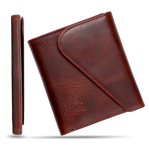 Leather RFID Wallet for Men, Slim Leather Mens Wallet, Handcraft Men's Wallets, Card Cases & Money Organizers, Magnetic Closure Sleek RFID Blocking Thin Mens Wallets with 9-12 Card Slots & Gift Box