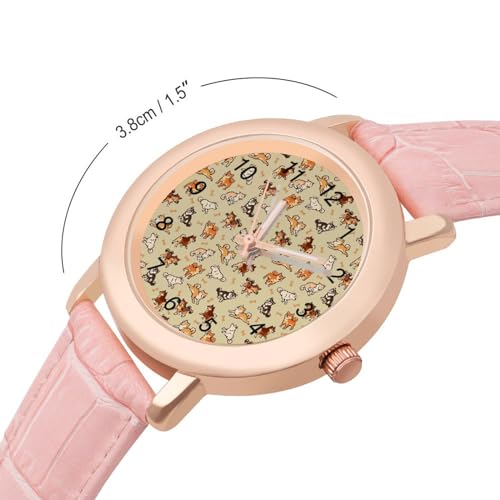 Cute Yorkie Dog Classic Watches for Women Funny Graphic Pink Girls Watch Easy to Read2