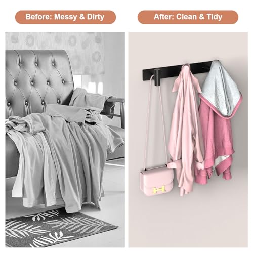 Image of PMMASTO Coat Rack Wall Mounted, 3 inchT Shaped Wall Hooks for Hanging, Heavy Duty Stainless Steel Coat Hook Rail for Hat Towel Robes in Bathroom Kitchen Mudroom Entryway (Black, 2PC)